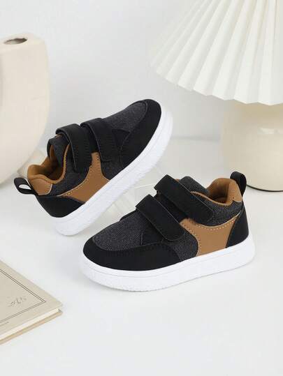 1 Pair Kids Soft Sole Retro Canvas Sneakers, Children Casual Sports Shoes With Hook And Loop Closure