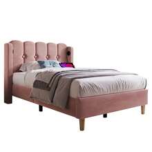 Upholstered Single Bed With USB Type-C Charging Function, Bed Frame With Slatted Base, Upholstered Bed In Pink, 90 X 200 Cm Bed Frame, Youth Bed For Bedroom/Guest Room - Velvet - Hot Pink - View 10