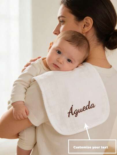 1pc Customized Text Embroidered Baby Bibs, Soft & Breathable Burp Cloths, Newborn Gift, Suitable For Boys & Girls