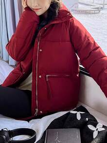 Women Winter Coats - Burgundy - View 2