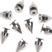 100pcs/200pcs Punk Style Rivet Studs, Suitable For DIY Leather Crafts - 7mm X 10mm Bullet Cone Spikes And Metal Rivets - Silver - View 8