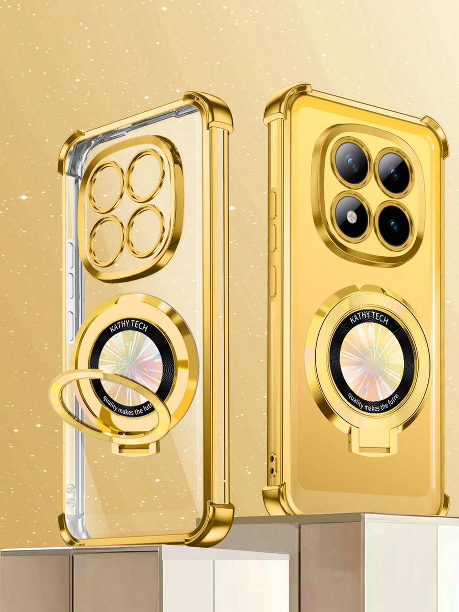 1pc Folding Bracket Phone Case/Bracket Phone Case, Electroplated Four-Corner Anti-Drop New Phone Case Compatible With Apple 17 ProMax/16 ProMax/15/14 Pro/13/12/11/XR/XS Max/8, Galaxy S25 Series, S24 Series, S23 Series, S22 Series, A05, A35, A55 Protective Cover