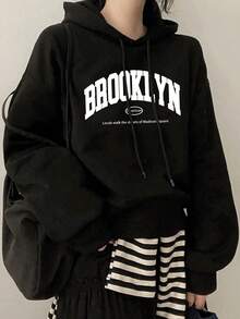 2025秋冬新款女式英文印花休闲学院风百搭卫衣 - 黑色 - 查看 2