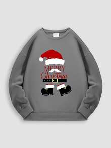 Moletom masculino quente com tema natalino, em algodão, forro quente, gola redonda, modelagem ampla, estilo casual e versátil, ideal para o outono/inverno e para o frio. Manga longa.