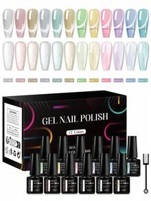 MEET ACROSS 12支装果冻玻璃猫眼凝胶指甲油套装，带磁棒，7毫升果冻月光磁性猫眼凝胶指甲油，半永久UV凝胶可卸美甲套装，带盒美甲DIY礼物，女士美甲 - 彩色 - 查看 13