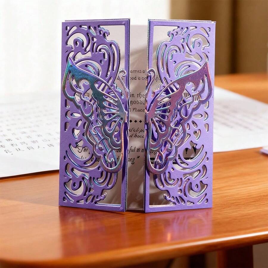 创意蝴蝶贺卡金属切割模具，DIY剪贴簿相册和压花模板，贺卡制作工具，卡片纸切割工艺品，礼品卡制作模板模切件 - 銀色 - 查看 1