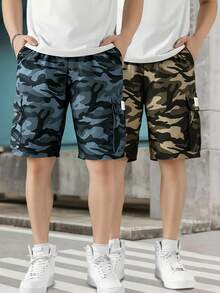 男童春夏迷彩短裤，经典迷彩图案，尽显酷炫青春气息，多口袋设计方便收纳小物件，兼具街头潮流风格，宽松版型适合春夏各种活动，舒适时尚，日常穿着或轻度运动皆宜。 - 彩色 - 查看 4