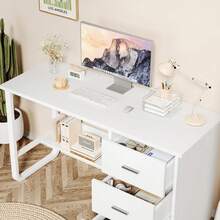 Vanity Desk With 3 Drawers,  Computer Desk With 3 Drawers, Bedroom Vanity Table For Girls Women(Christmas,Valentine's Day, Birthday, Women's Day), Dressing Table For Bedroom, White/Brown - trắng - Xem 9