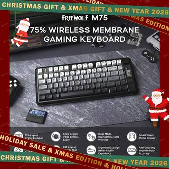 ATTACK SHARK ZIYOU LANG M75 Wireless Gaming Keyboard, With Smart Display And Knob, Bluetooth/2.4GHz Dual Mode, PBT Gradient Keycaps, Rainbow Backlight, 82-Key TKL Membrane Keyboard, Mechanical Feel, For Gaming/Office - Black