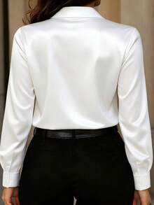 Áo sơ mi satin cài cúc kiểu dáng thường ngày mới dành cho nữ cỡ lớn, màu trắng, phù hợp cho mọi mùa xuân. - trắng - Xem 2