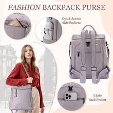 Backpack Purse For Women Fashion Faux Leather Anti-Theft Backpack With Detachable Shoulder Strap For Daily Work Travel - Purple - View 4