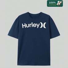 Men's Hurley Graphic T-Shirt - Navy Blue With White Logo Print, Vintage-Inspired Cotton Tee For Summer Casual Wear, All-Day Comfort & Fade-Resit Ink, Everyday Ential For Beach Or Street Style - Màu xanh hải quân - Xem 6