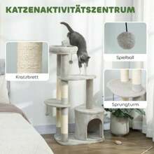 114cm Cat Tree With Cave, Sisal Posts And Multi-Level Platform For Medium Cats Under 6kg, Light Grey - Light Grey - View 5