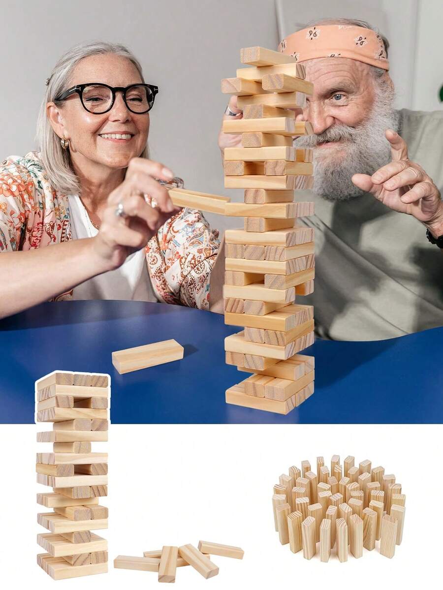 54pcs Stacking Blocks Game - Balancing Tower Party Game, Domino Wooden Blocks, Classic Wooden Building Blocks, Collapsible Tower Blocks, Ideal For Multiplayer Party And Gathering Games, Exciting Game Night