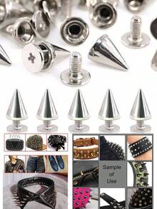 100pcs/200pcs Punk Style Rivet Studs, Suitable For DIY Leather Crafts - 7mm X 10mm Bullet Cone Spikes And Metal Rivets - Silver - View 3