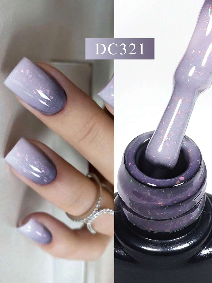 1 Bottle 7ml Gray Auroras Thermal Rubber Base Gel Polish Gradient Color Changing Chrome Gold Glitter Soak Off UV LED Nail Art Varnishes Nail Supplies - Light Grey - View 1