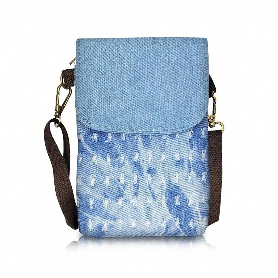 Handytasche zum Umhängen Damen Segeltuch Holey Umhängetasche Damen mit Abnehmbarem Handgelenkriemen, 3 Taschen Crossbody Bag Damen mit Abnehmbarem Schulterriemen und Reißverschluss-4873 - Blau - Übersicht 1