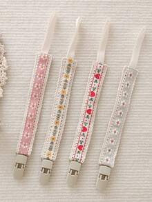 2 件/1 件套蕾丝花朵复古图案可爱婴儿奶嘴夹、缝制出牙玩具、塑料奶嘴夹链