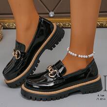 Retro British Style Bow Knot Slip-On Loafers Women, Platform Chunky High Heel Shoes For Spring/Autumn - Black - View 2