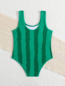 Young Girl Watermelon Print Tankini Swimsuit - Green - View 3