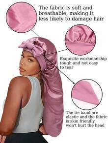 Nunify Long Satin Silk Sleep Cap, Women's Sleeping Cap, Silky Drawstring Sleep Hat, Suitable Braids And Curly Hair, Plus Size Satin Sleep Cap With Elastic Drawstring - màu đen - Xem 9