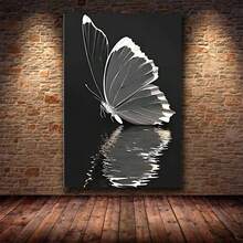 1Pc Framed Ready To Hang, Sleek Black & White Butterfly With Reflection Canvas Wall Art, Prints For Living Room, Bedroom, Office, Modern Home Decoration   , Art Poster Apartment Room Decor Aesthetic, Wrapped Framed Canvas Print Suitable For Minimalist & Elegant Style Likes, Canvas Painting Wall Art Poster, Minimalism Canvas Prints, Posters And Prints Wall Art Pictures For, Artwork Suitable For Living Room And Dining Room Decoration Painting - 紅白色 - 查看 5