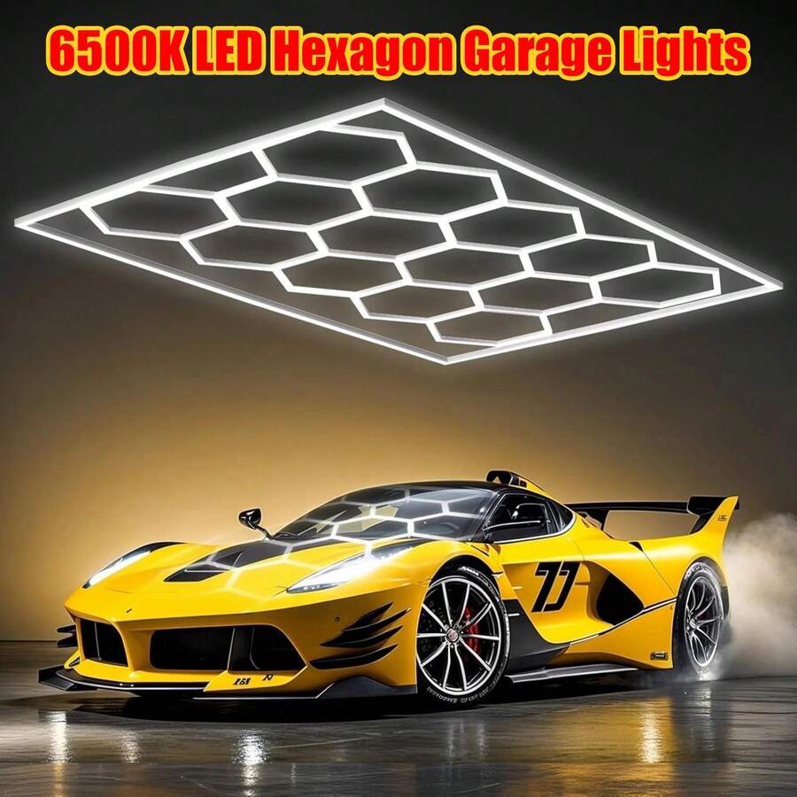 Tube Honeycomb Ceiling Lighting Ultra Bright Hexagon Garage Lights, 720W 86400LM 6500K Hexagon LED Light Garages With Rectangle Frame. 14 Grid Honeycomb Hex Led Lights System, For Garage, Basement, Warehouse, Auto Beauty Shop, Car Detailing Shop - 查看 1