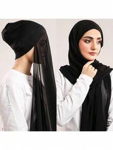 1pc 3-In-1 Quick-Wear Chiffon Hijab With Built-In Magnet And Inner Cap/All-In-One Quick-Wear Hijab - No Pins Needed, Non-Slip Fit, Seconds To Wear - Insrant Hijab - View 2