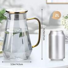 Glass Pitcher With Lid - 2L/67oz Gold Water Pitcher With Handle, Heat Resistant Borosilicate Carafe For Hot & Cold Beverages, Iced Tea, Coffee, Sangria, Juice & Milk, Fridge & Dishwasher - Gold - View 9