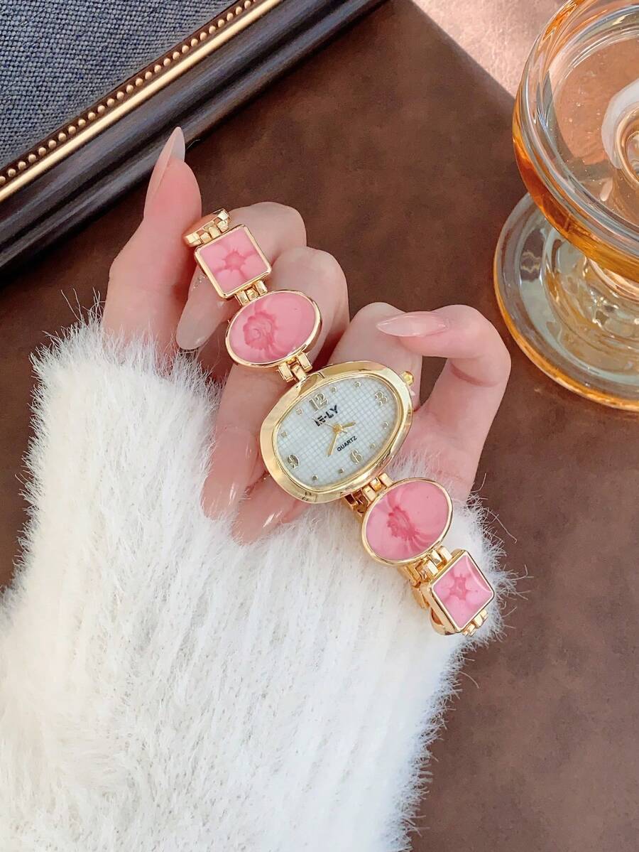 1件新款时尚女士手表，优雅三角形表盘，商务石英表，适合日常生活、聚会和宴会等场合。 - 粉色 - 查看 1