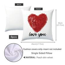 4 件套简约线条花卉爱心图案抱枕套，单面柔软桃皮绒面料，45*45 厘米，适用于家居卧室客厅派对沙发装饰，情人节礼物，不含枕芯 - 彩色 - 查看 2