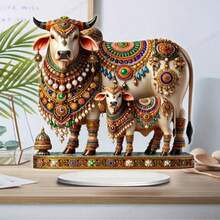 Captor de vise acrilic 2D, plat, în stil boem, cu vacă sacră, cu bază - design viu și realist, excelent pentru decorul casei și biroului, cadou perfect de sărbători - Multicolor - Vizualizare 3