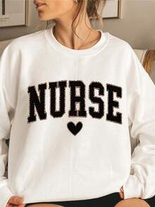 2026 Long Sleeve Tops Women Leopard Print Registered Nurse Sweatshirt - Nurse Zhou Loose Style Sweater, Nurse Graduation Gift, New Nurse Apparel, Comfortable Medical Top (H-Length, Round Neck) - Autumn Winter Wear Loose And Comfortable Winter Clothes For Women Plus Size Women Clothes - 白色 - 查看 12