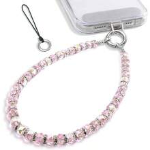 SURPHY Phone Charm, Pearl Phone Charms with Tether Tab Premium Metal, Cellphone Lanyard Beaded Bracelets Women, Cellphone Chain Wrist Strap - B-Cristales Rosados - Ver 1