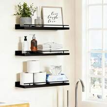 3PCS Estante de pared para baño, cocina, sala de estar, estante divisorio flotante con diseño modular, fuerte capacidad de carga para decoración de libros, versátil para la organización y exhibición del hogar - Negro - Ver 6