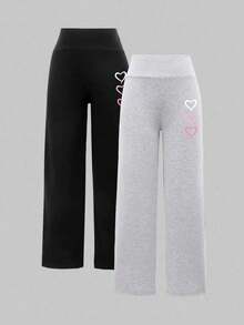2条/套 女士爱心印花直筒裤 - 彩色 - 查看 4