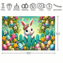 1 pieza Valla de Pascua con fondo de conejo, Lindo telón de fondo de conejo de Pascua con valla, Diseño de conejo y huevos, Pancarta versátil, Ideal para fotografía, fiesta y decoración de celebración de Pascua - Multicolor - Ver 9