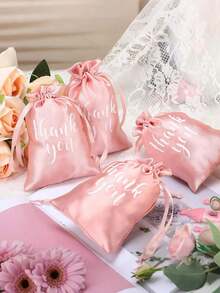 20pcs/10pcs/5pcs Elegant Satin Gift Bags, Gold "Thank You" Text - 4x6 Inch Drawstring Bags, Suitable For Jewelry, Candy, Weddings, Baby Showers, Birthdays And Holidays - Perfect For Jewelry, Candy And Party Favors, Also Great For Wedding Gifts, Elegant Gift Bags, Satin Wedding Favors (Pink)