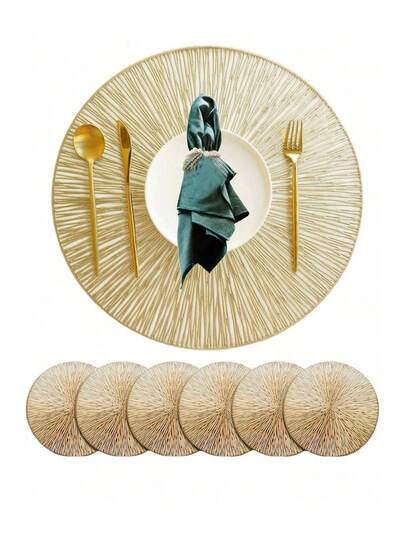 Juego de 6 manteles individuales redondos (38x38cm) - Antideslizante, impermeable, lavable, resistente al calor. Juego de manteles individuales de PVC versátil para la cocina, bodas, fiestas y otras ocasiones.