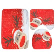 3PCS-SET Christmas Toilet Rug Set UK, Red Color, Polyester Material, 3pcs-Set Christmas Toilet Rug Included, Size Shown As The Picture - Red - View 3
