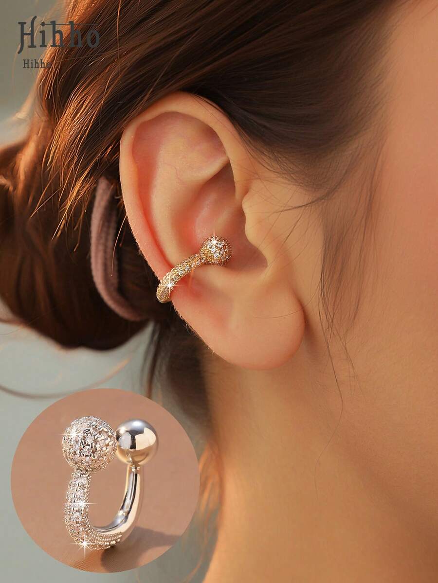 1pc Luxury Sparkling Earphone-Shaped Earclip, Fashionable Jewelry Accessory For Women, Suitable For Daily Wear, Gatherings And Parties