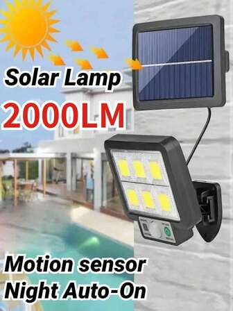 72 COB LED Solar Wall Light, 3 Lighting Modes, Motion Sensor, IP44 Waterproof, Black Plastic, Suitable For Garden, Driveway And Various Scenes