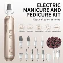 Manicure Pedicure Kit With Case, Professional Nail Grinder For Senior Thick Toenail, Cordless Electric Nail File, 5 Speeds Pedicure Tools For Feet Callus Remover, Nail Drill For Women Hand Feet Care - Gold - View 2