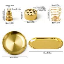 多功能香炉，适用于放置鼠尾草、圣木等条状、盘状或锥形香，黄铜材质，带集灰器，是冥想、瑜伽室和家居装饰的理想之选。 - 金色 - 查看 5