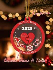 Adorno de Navidad personalizado para recién casados, rompecabezas de corazón con pieza faltante, recuerdo 2025 - Multicolor - Ver 2