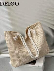 Dedoo Woven Large Capacity Tote Bag, Lightweight Shopping Shoulder Bag, Summer Women's Vacation Travel Essential Handbag Backpack - Beige - View 4