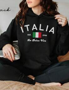 Italia Hoodie, Italy Flag Unisex Hoodie Sweatshirt, Italian La Dolce Vita Pullover Holiday Gift Souvenir, Mediterranean Hooded Sweater - màu đen - Xem 1