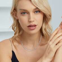 MDFUN 4mm Tennis Necklace, Women's - 3-Prong 18K White Gold Plated Round Cubic Zirconia Classic Diamond Cut Chain, Unisex