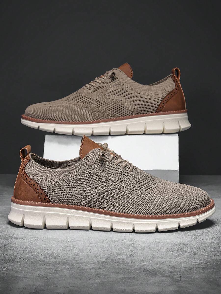 Giày thể thao nam cổ thấp thoáng khí, buộc dây, chất liệu lưới, nhẹ, kiểu dáng thường ngày, đa năng. - Màu Khaki - Xem 1