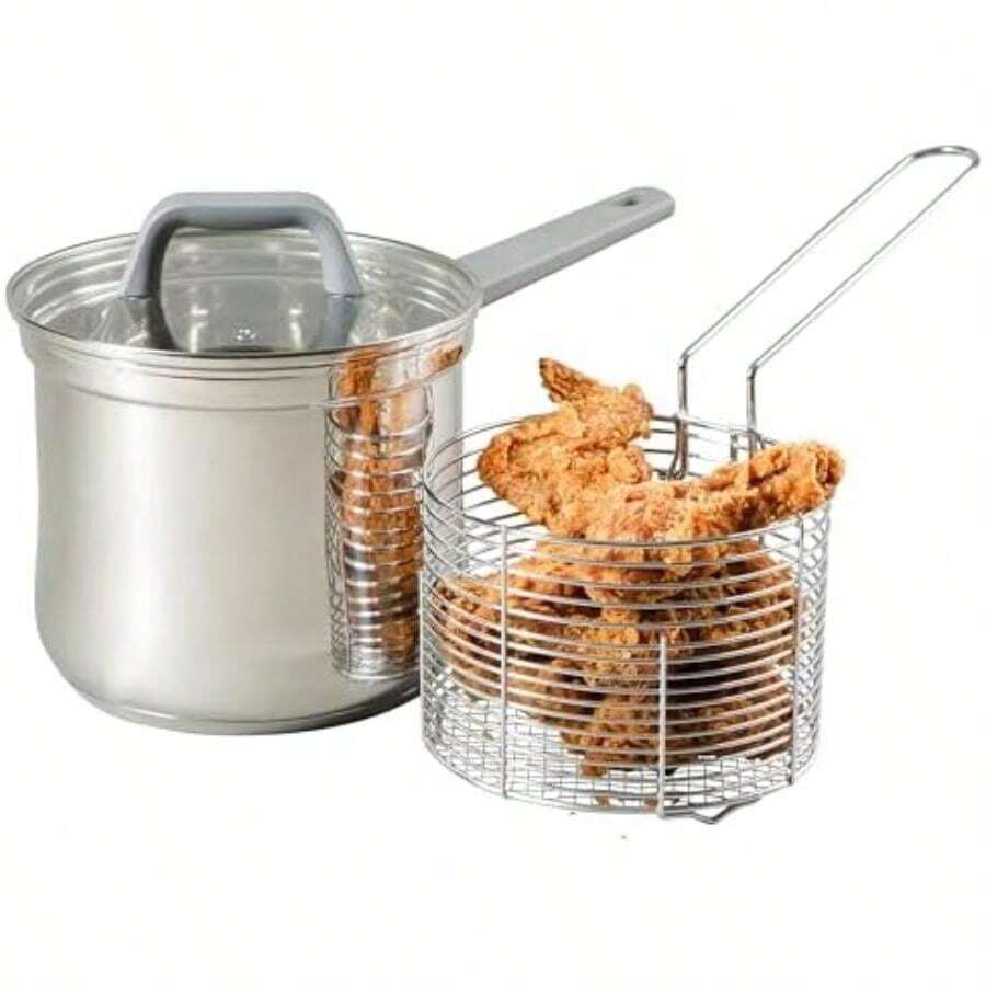 Oster Beauford - Sartén de acero inoxidable de 8 pulgadas, apto para inducción, horno y lavaplatos, mango gris suave tacto, parte inferior encapsulada de 5 capas(3.65-Quart Deep Fryer Pot) - Multicolor - Ver 1